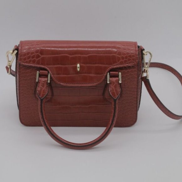 MICHAEL KORS Croc Embossed Red Leather Satchel Leather Bag Handbag Purse - Picture 6 of 9